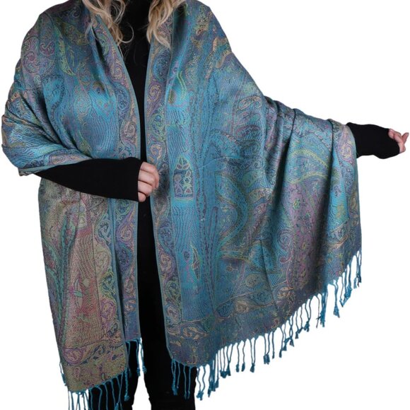 Accessories - Women Paisley Pashmina Shawl Wrap Colorful Pattern Embroidered Reversible Winter